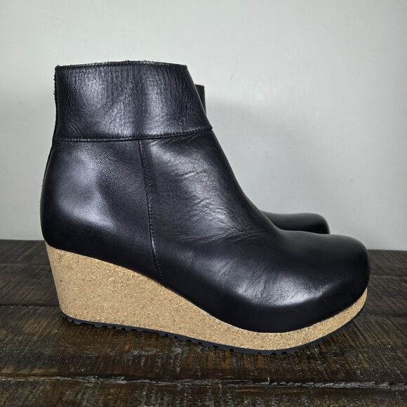Papillio Ebba Womens 6 Mens 4 EU 37 Narrow Leather Wedge Boots Zipper Black